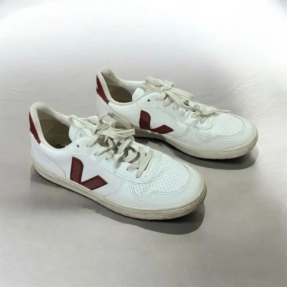 Veja White Sneakers with Red V Accents